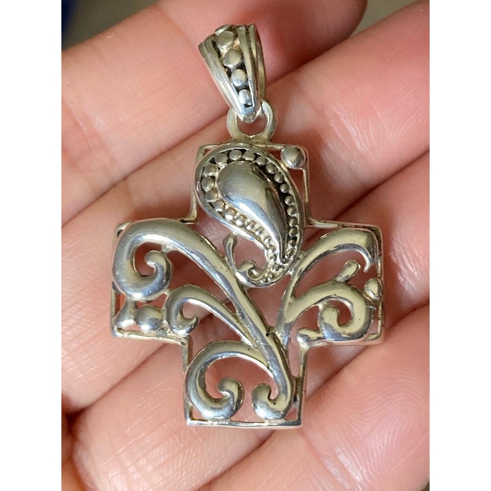 925 sterling silver hollow paisley cross Pendant